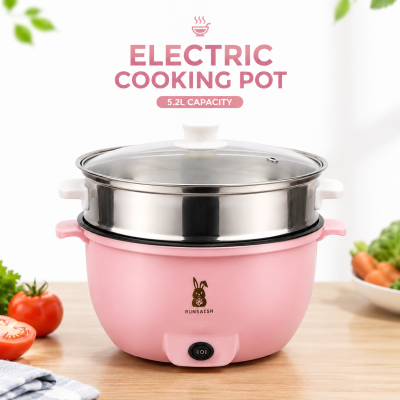 RUNBAISN 5.2L Electric Multi-Cooker & Hot Pot – Non-Stick Portable Electric Cooker with Steamer Tray, 2 Heating Modes for Rice, Noodles, Soup & Daily Cooking
